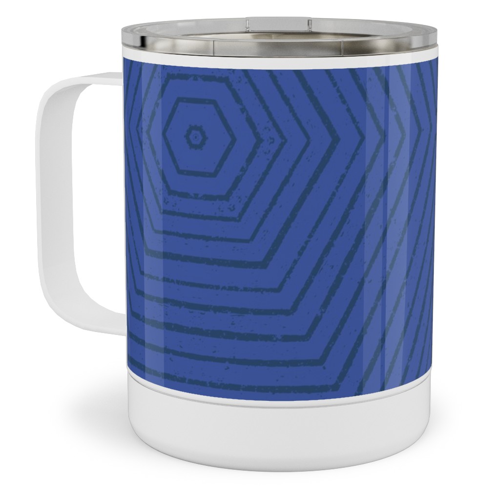 Concentric Hexagons - Cobalt Stainless Steel Mug, 10oz, Blue, True Blue