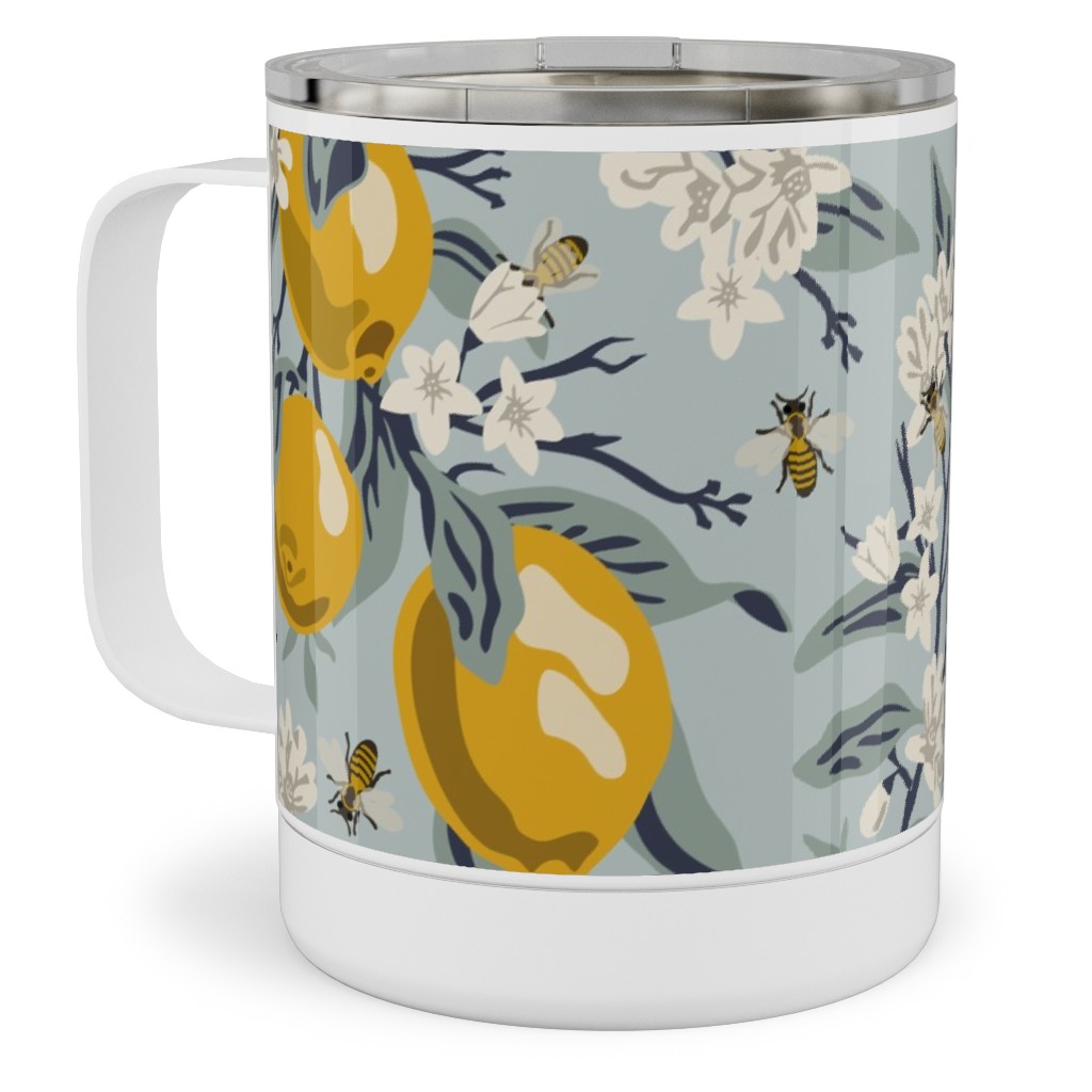 Bees, Blossoms & Lemons - Blue Stainless Steel Mug, 10oz, Blue