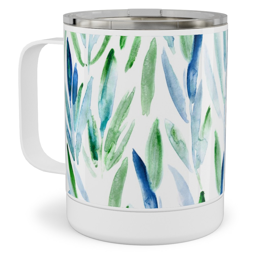 Watercolor Eucalyptus Leaves - Blue and Green Stainless Steel Mug, 10oz, Green, Classic Green