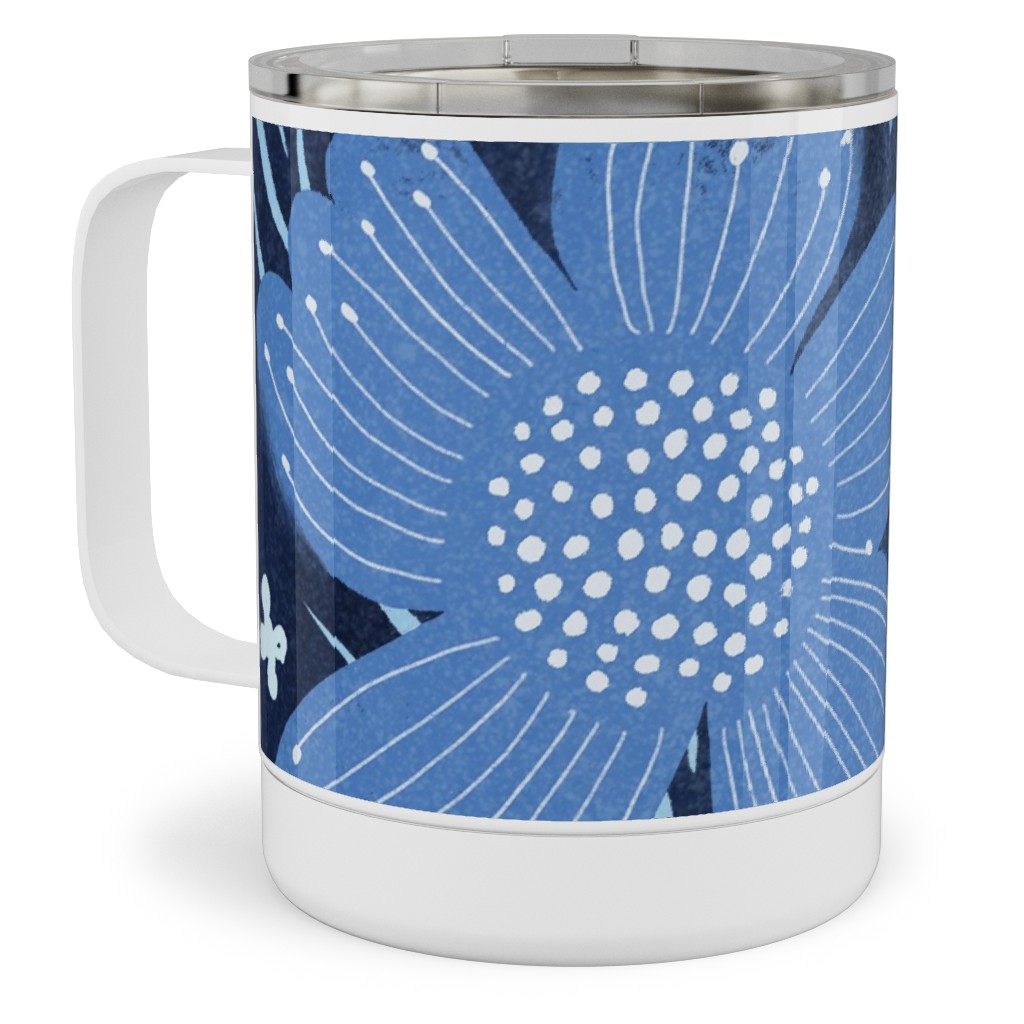 Shibori Flower Abundance - Blue Stainless Steel Mug, 10oz, Blue, True Blue