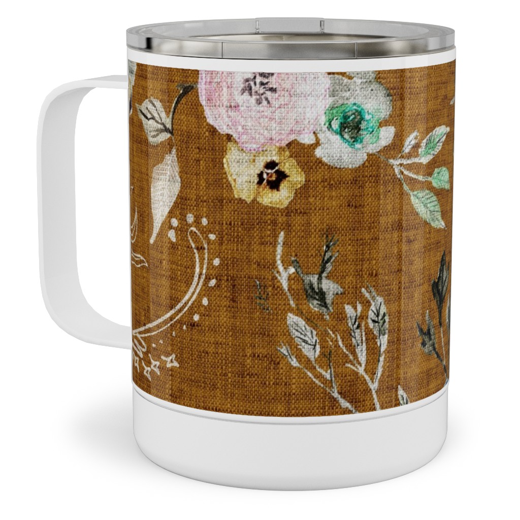La Boheme Floral - Russet Stainless Steel Mug, 10oz, Brown, Brown