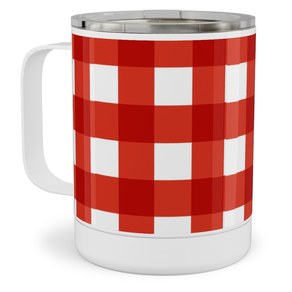 Gingham Plaid Check Stainless Steel Mug, 10oz, Red, Red