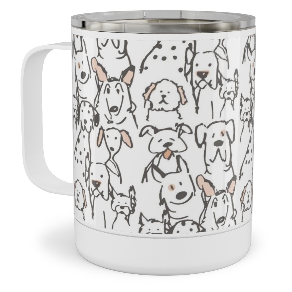 Peach Pop Doodle Dogs - Black and White Stainless Steel Mug, 10oz, White