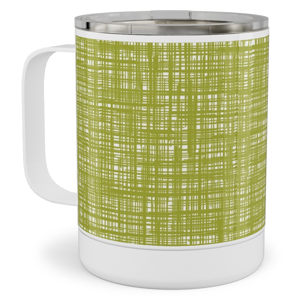 Linen Hatch Texture - Green Stainless Steel Mug, 10oz, Green