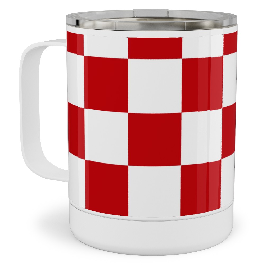 Checkerboard - Red and White Stainless Steel Mug, 10oz, Red, Red