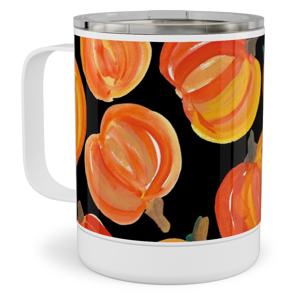 Watercolor Pumpkins - Black Stainless Steel Mug, 10oz, Orange