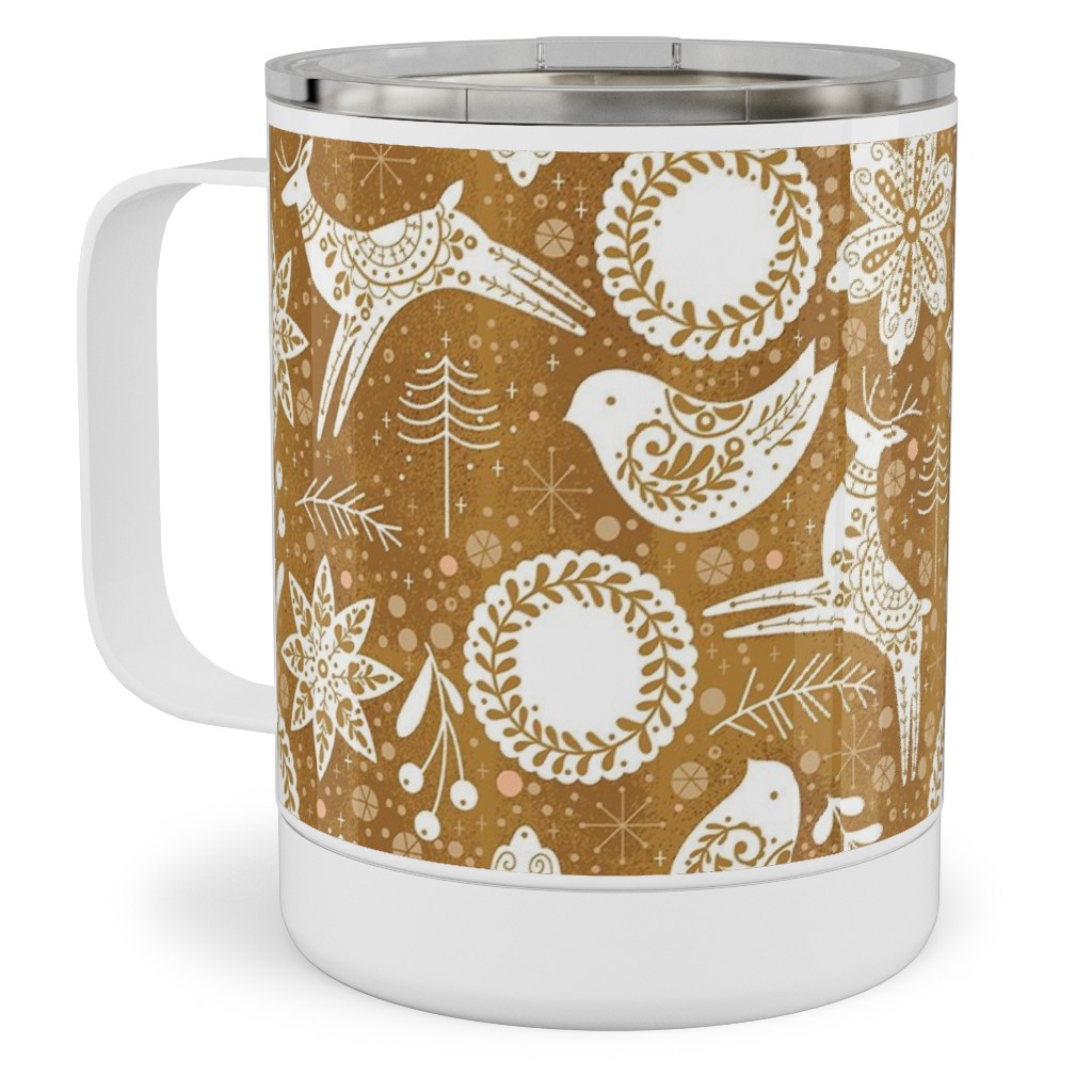 Gingerbread Forest - Brown Stainless Steel Mug, 10oz, Brown