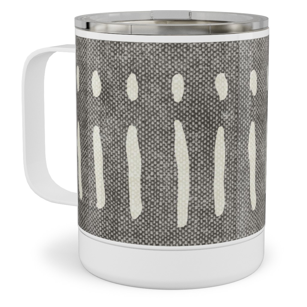 Dash Dot Stripes Stainless Steel Mug, 10oz, Gray, Warm Gray