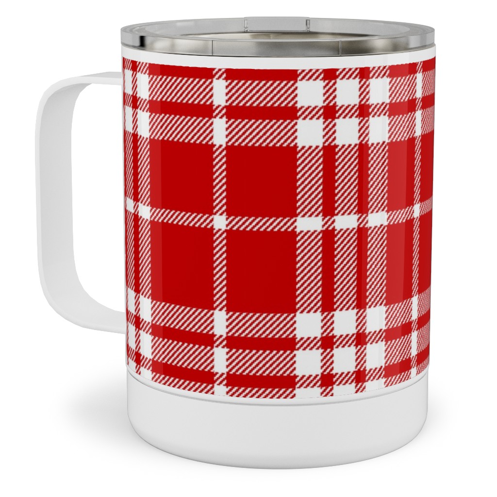 Tartan Check Stainless Steel Mug, 10oz, Red, Red