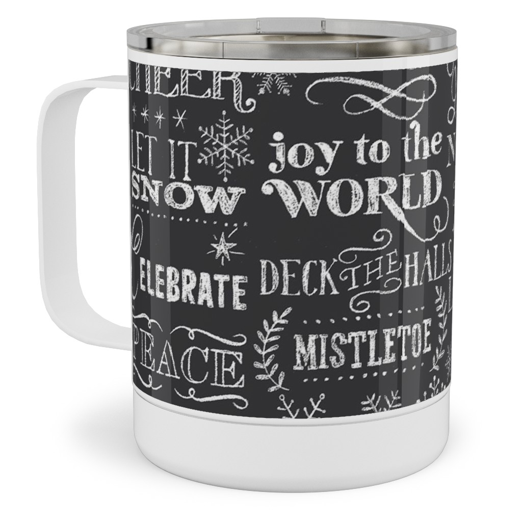 Christmas Sayings in Chalk Stainless Steel Mug, 10oz, Gray, Gray