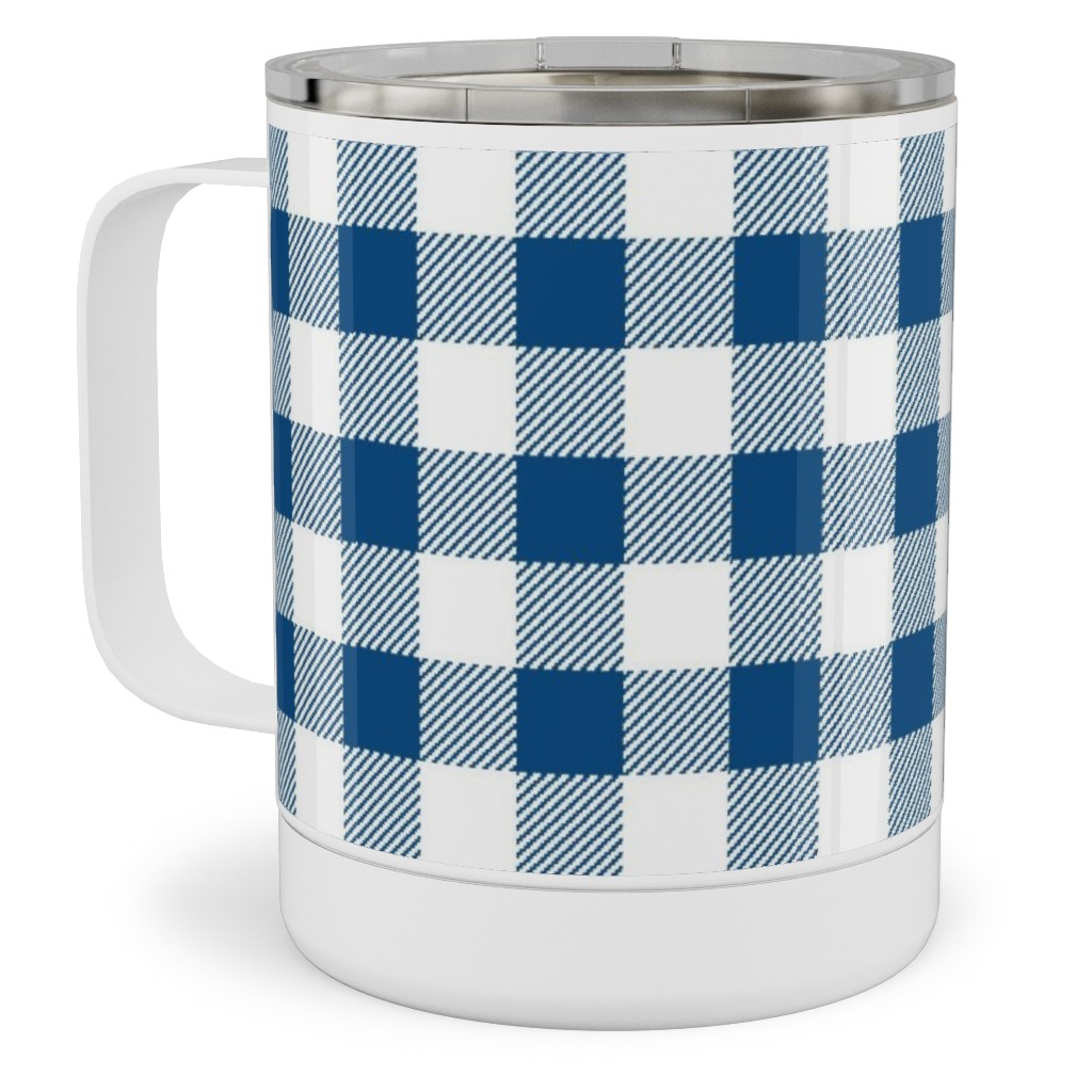 Classic Gingham - Blue Stainless Steel Mug, 10oz, Blue, True Blue