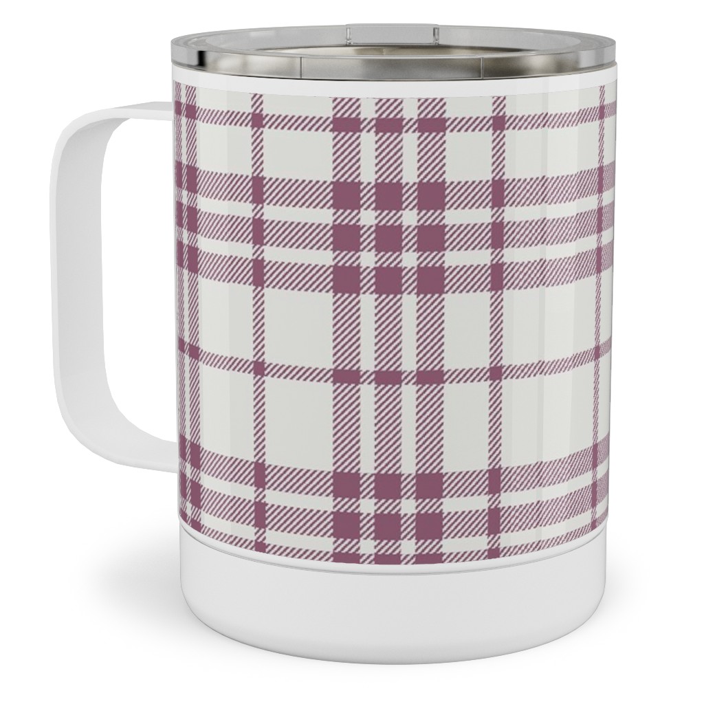Tartan Check Stainless Steel Mug, 10oz, Purple, Pomegranate