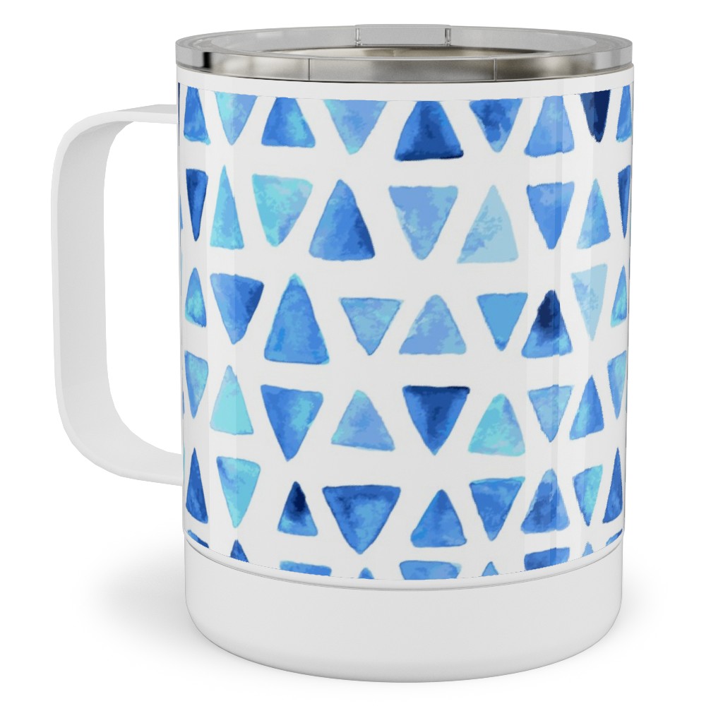 Watercolor Triangles - Blue Stainless Steel Mug, 10oz, Blue, True Blue
