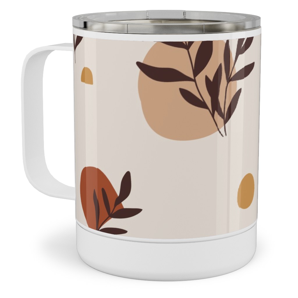 Abstraction and Tropical Leaves - Light Stainless Steel Mug, 10oz, Beige, Pearl