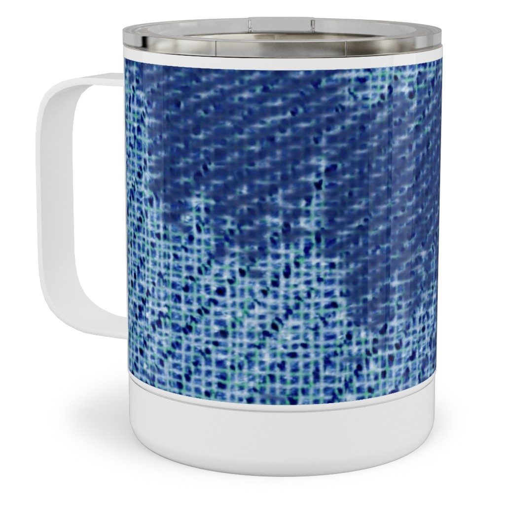 Blue Ikat Stainless Steel Mug, 10oz, Blue, True Blue