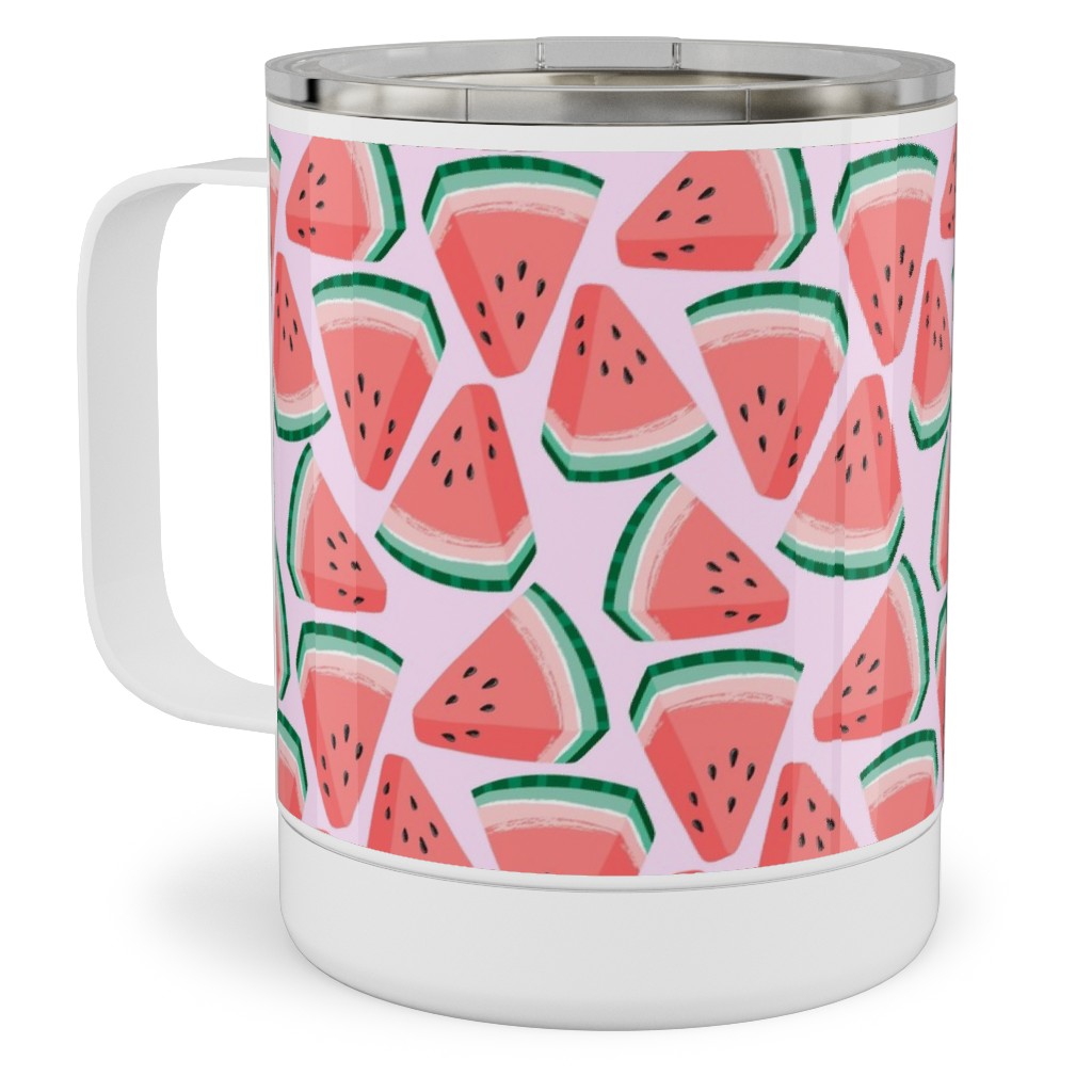 Watermelon Slices - Pink Stainless Steel Mug, 10oz, Pink, Bright Pink