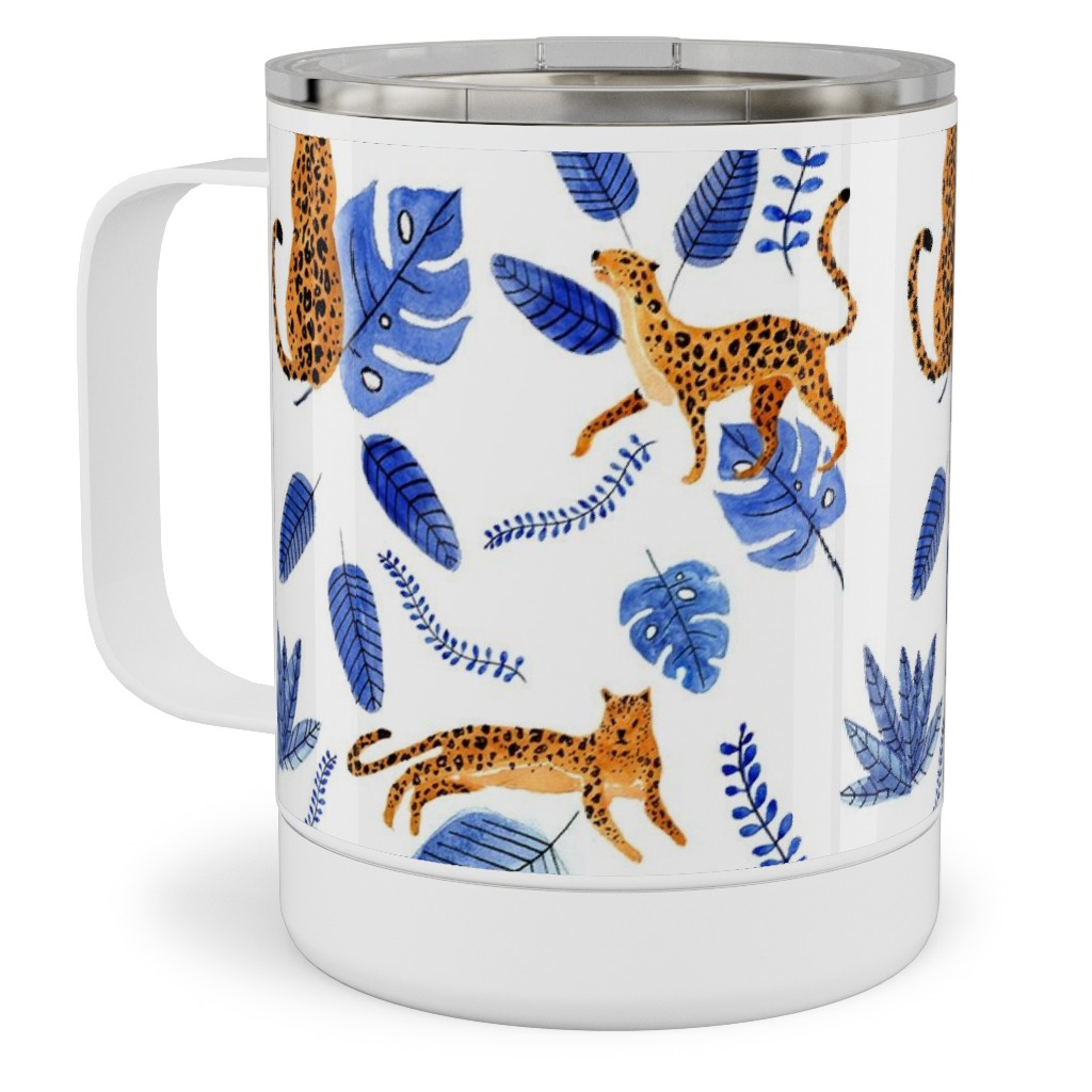 Leopard Tropical Exotic - Blue Stainless Steel Mug, 10oz, Multicolor