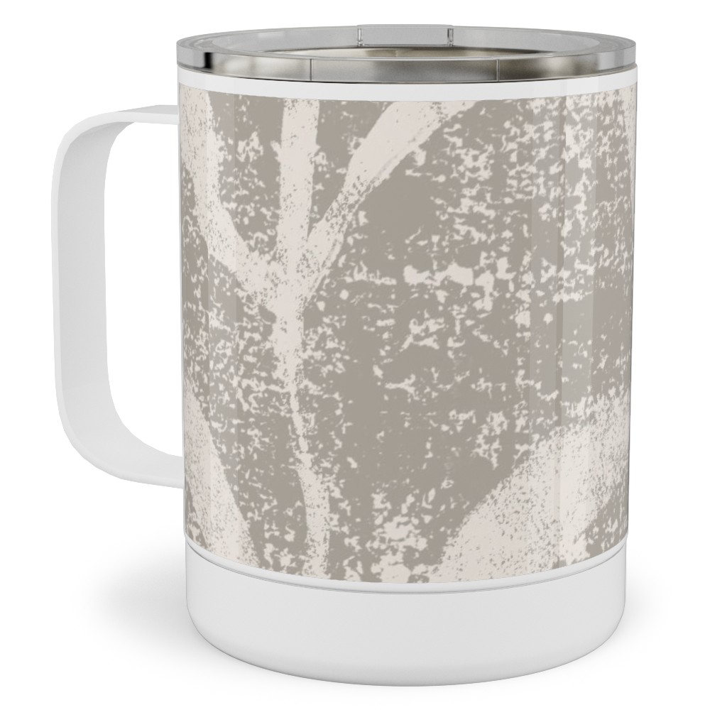 Grass Cloth With Leaves - Gray and Cream Stainless Steel Mug, 10oz, Beige, Pearl