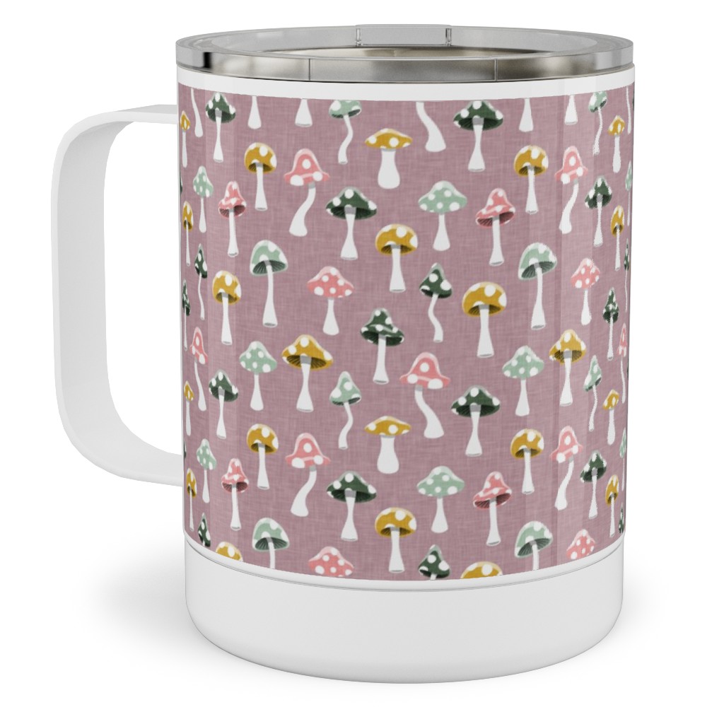 Multi Colored Mushrooms - Mauve Stainless Steel Mug, 10oz, Pink, Bright Pink