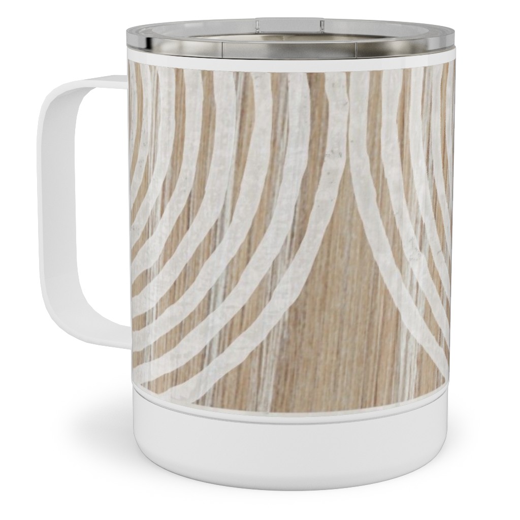 Boho Tribal Woodcut Geometric Shapes Stainless Steel Mug, 10oz, Beige