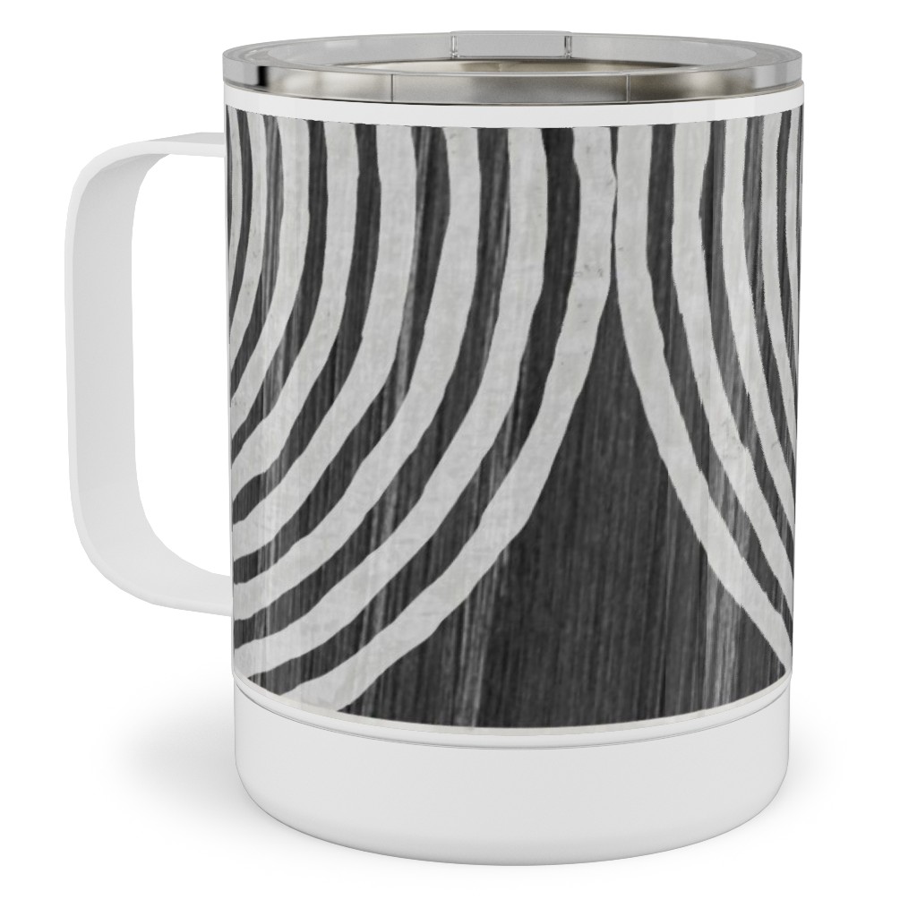 Boho Tribal Woodcut Geometric Shapes Stainless Steel Mug, 10oz, Black