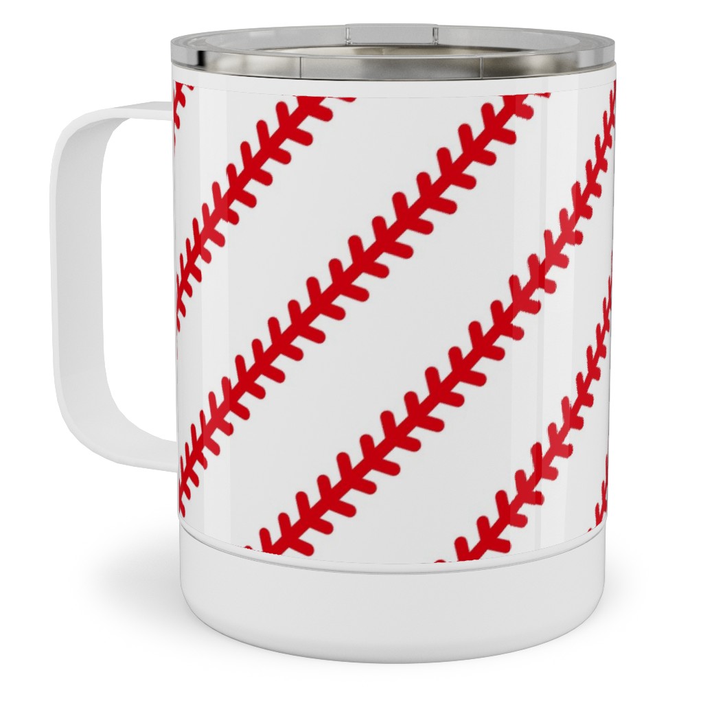 Baseball Stitch - Baseball - White Stainless Steel Mug, 10oz, Red