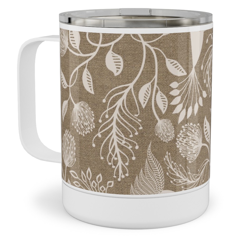 Papercutting Floral and Hummingbirds - Neutral Stainless Steel Mug, 10oz, Beige, Pearl