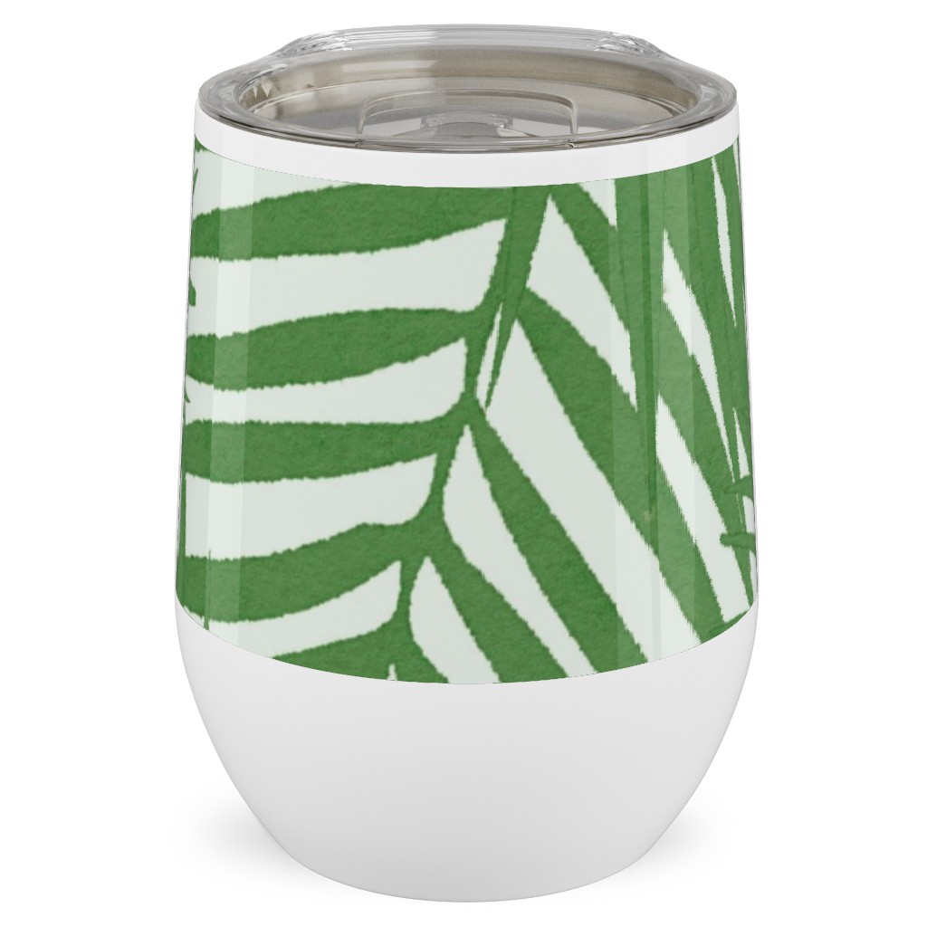 Watercolor Fronds - Green Stainless Steel Travel Tumbler, 12oz, Green