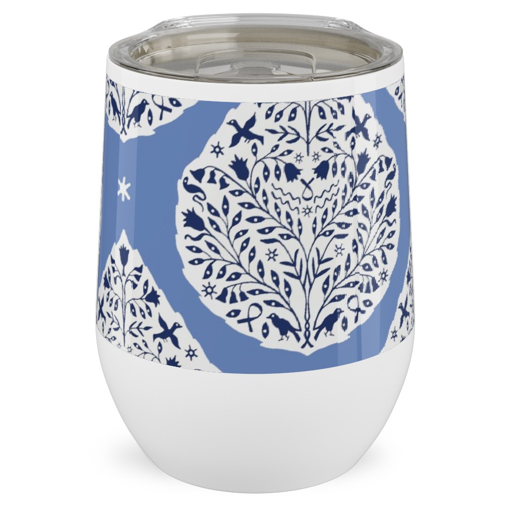 Conway Paisley - Cobalt and Navy Stainless Steel Travel Tumbler, 12oz, Blue