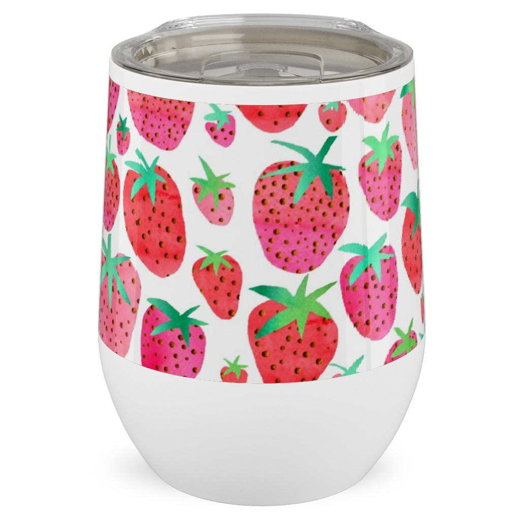 Strawberries - Pink Stainless Steel Travel Tumbler, 12oz, Pink, Bright Pink