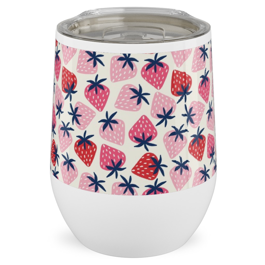 Strawberries - Pink and Red Stainless Steel Travel Tumbler, 12oz, Pink