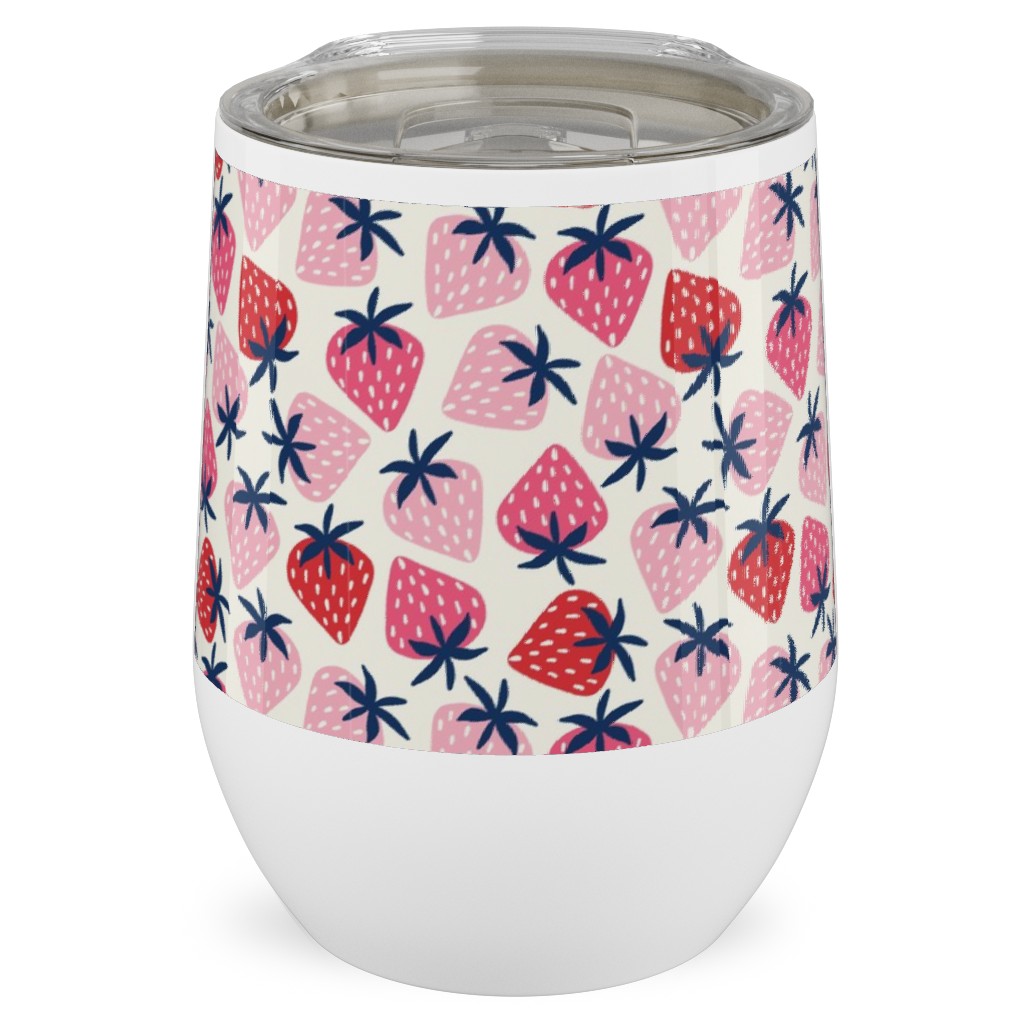 Strawberries - Pink and Red Stainless Steel Travel Tumbler, 12oz, Pink, Bright Pink