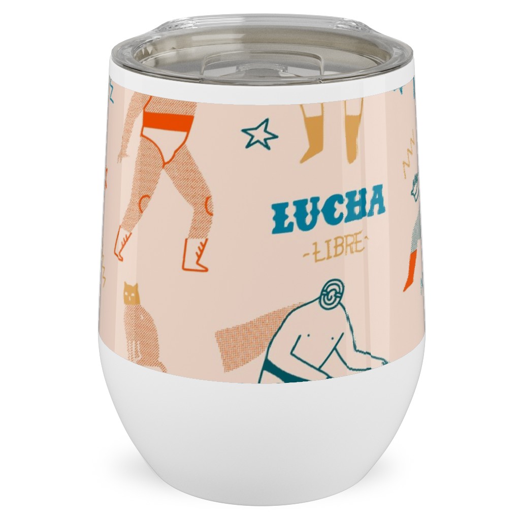 Mexican Lucha Libre - Beige Stainless Steel Travel Tumbler, 12oz, Beige