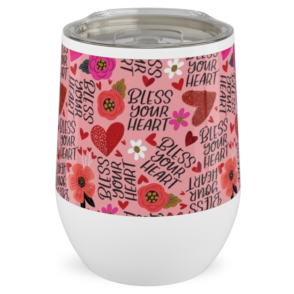 Pretty Bless Your Heart - Floral - Pink and Red Stainless Steel Travel Tumbler, 12oz, Pink