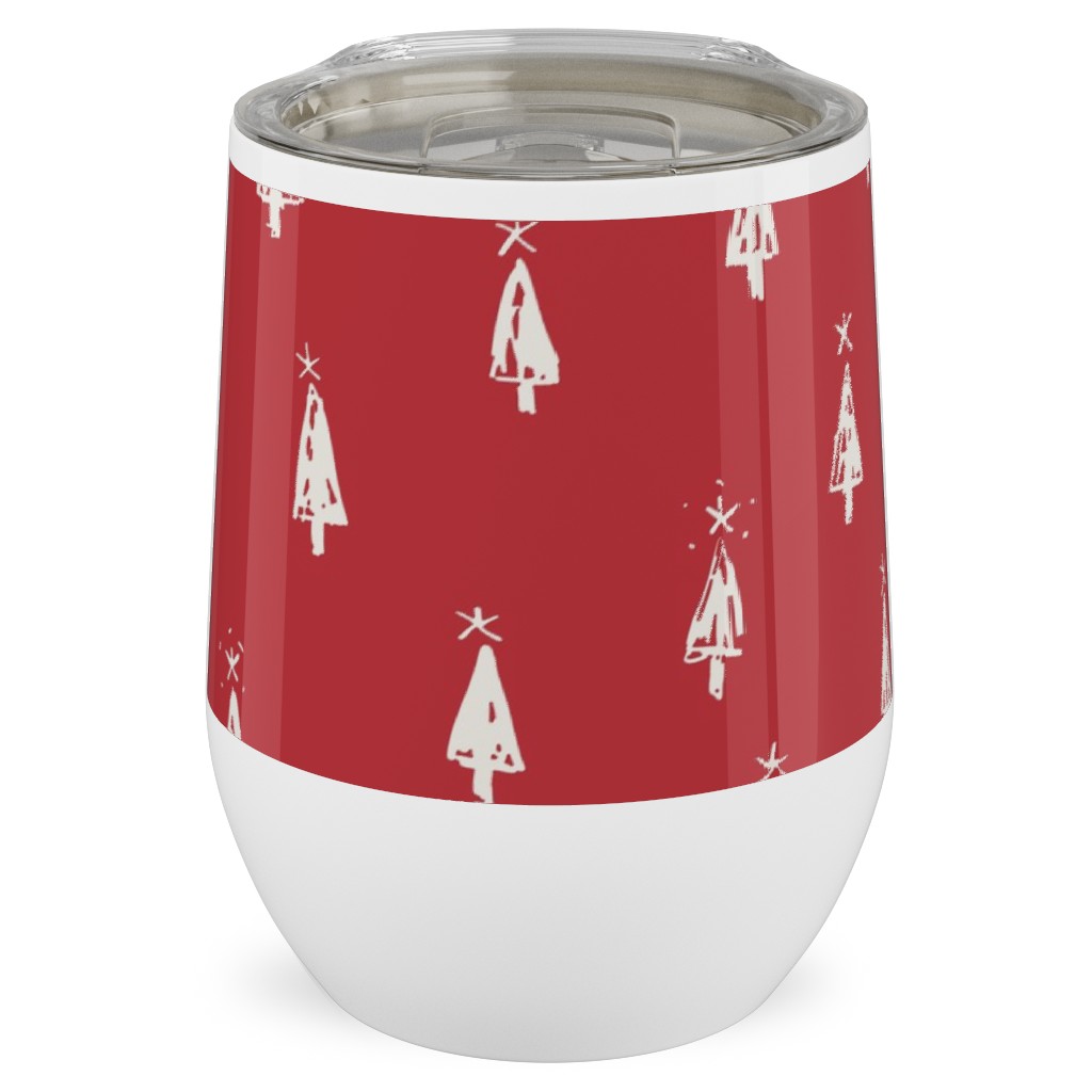 Christmas Trees on Pine Needle Stainless Steel Travel Tumbler, 12oz, Red, Firecracker