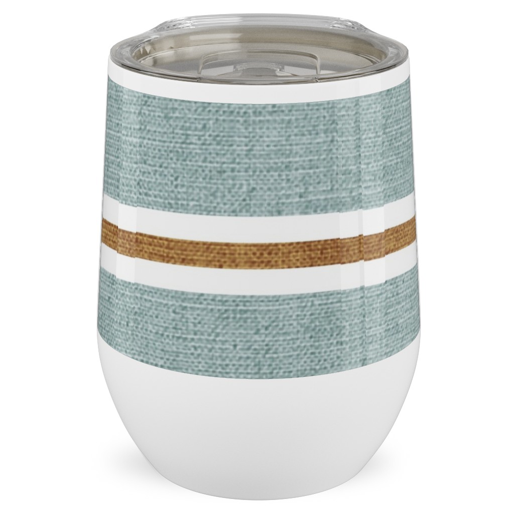 Stripes, Magnolia Flowers Coordinate - Rust on Blue Stainless Steel Travel Tumbler, 12oz, Green