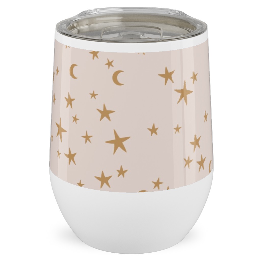 Stars & Moon - Starry Night Universe - Beige and Brown Stainless Steel Travel Tumbler, 12oz, Pink