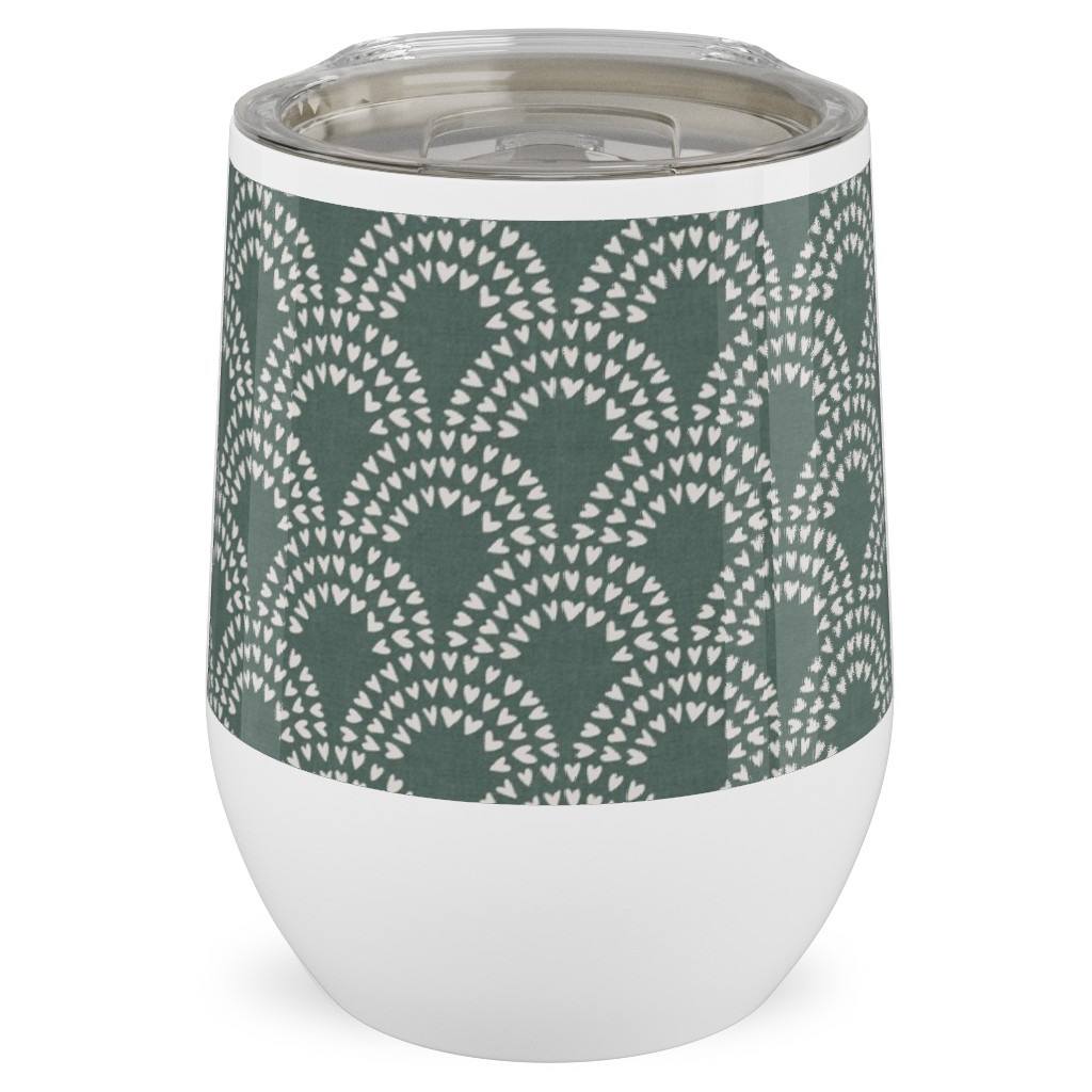 Scalloped Heart Rainbows - Pine Green Stainless Steel Travel Tumbler, 12oz, Green