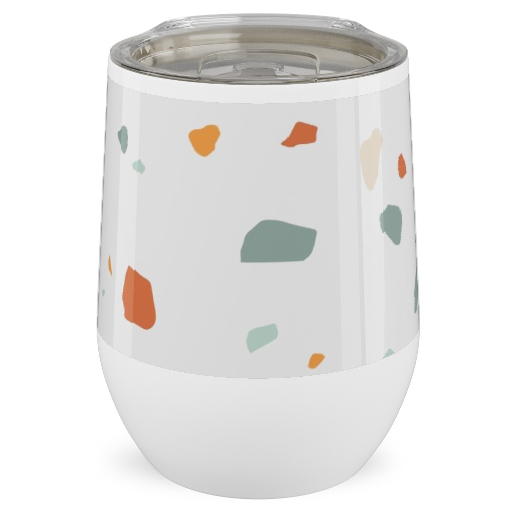 Terrazzo - Green and Orange on Cream Stainless Steel Travel Tumbler, 12oz, Beige, Pearl