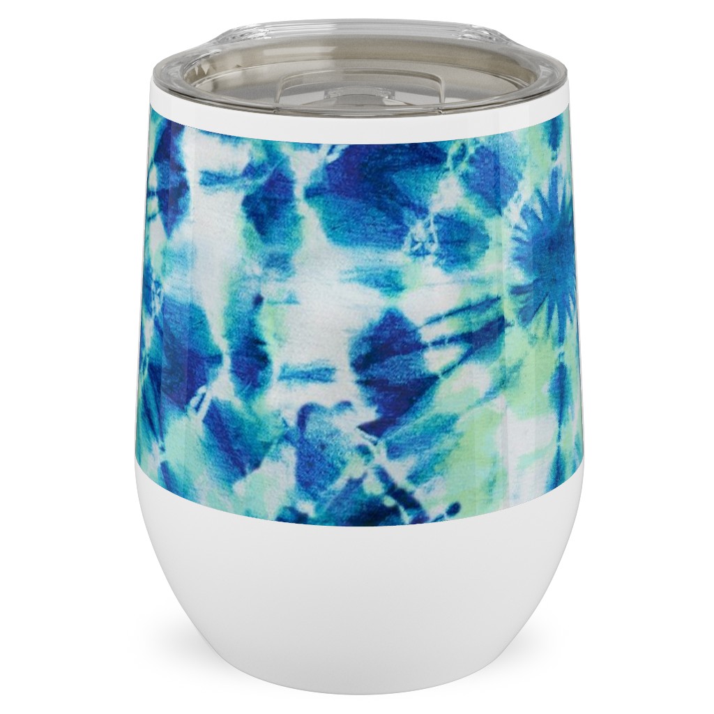 Ink Splat Indigo and Green Tie Dye Stainless Steel Travel Tumbler, 12oz, Blue, True Blue