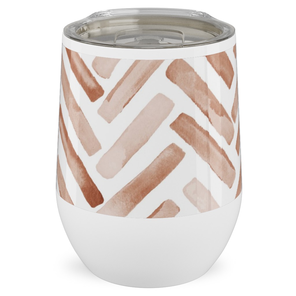 Painted Chevron Herringbone Stainless Steel Travel Tumbler, 12oz, Brown, Desert Rose