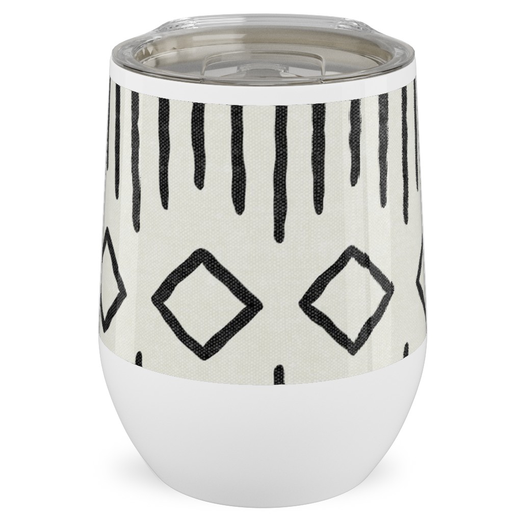 Diamond Fall - Mud Cloth - Onyx on Bone - Mudcloth Farmhouse Tribal - Lad19bs Stainless Steel Travel Tumbler, 12oz, Beige