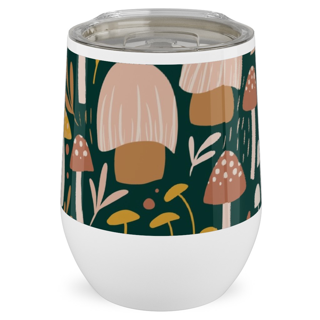 Woodland Mushroom Meadow - Green Stainless Steel Travel Tumbler, 12oz, Green
