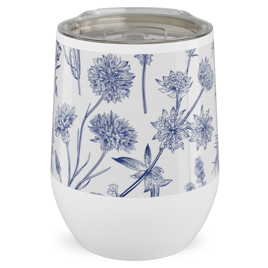 Wild Flowers - Blue Stainless Steel Travel Tumbler, 12oz, Blue, True Blue
