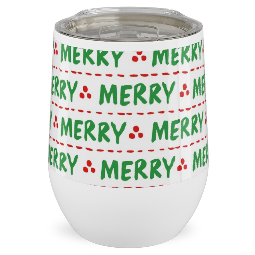 Hand Lettered Merry Stainless Steel Travel Tumbler, 12oz, Green, Classic Green