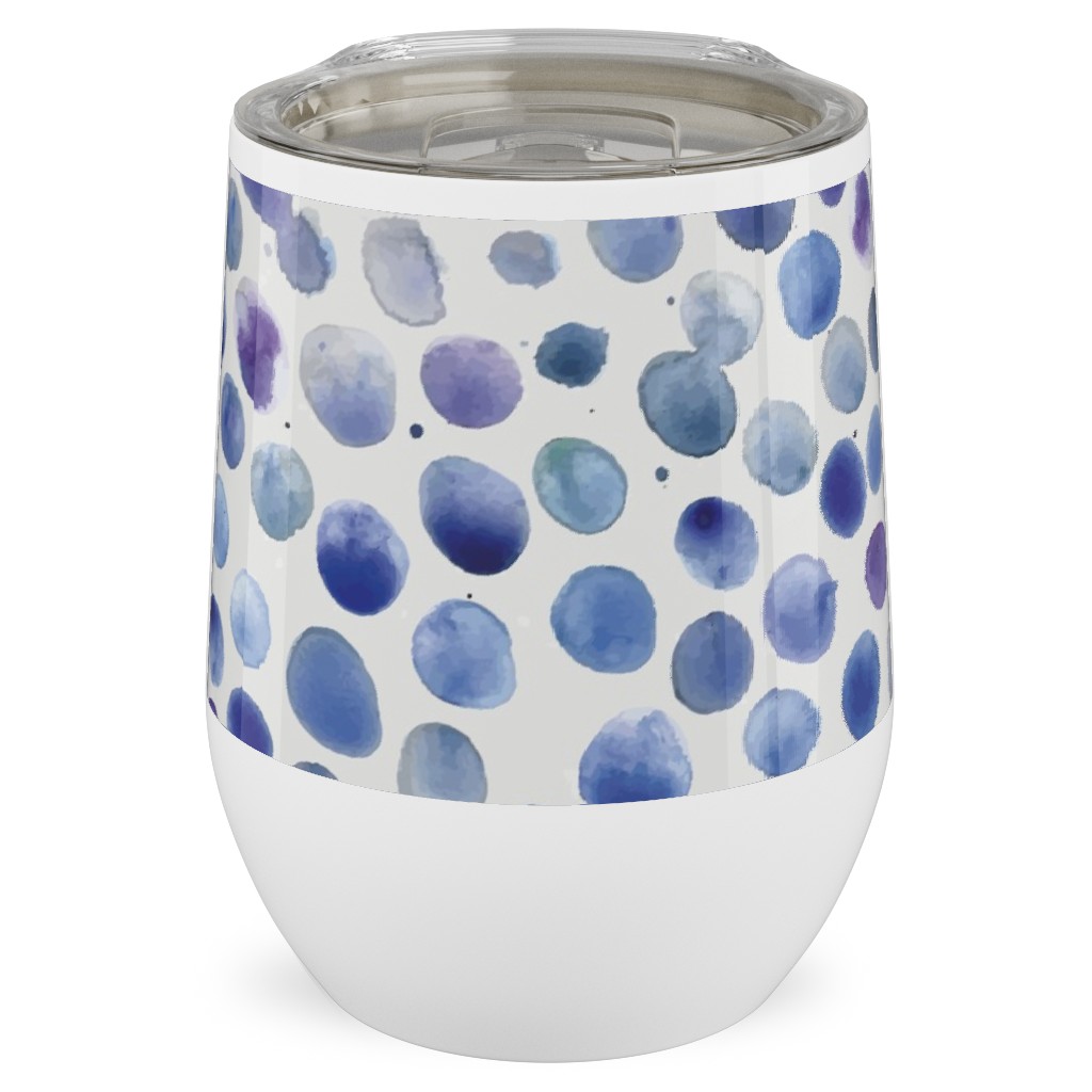 Watercolor Finger Dots - Blue Stainless Steel Travel Tumbler, 12oz, Blue