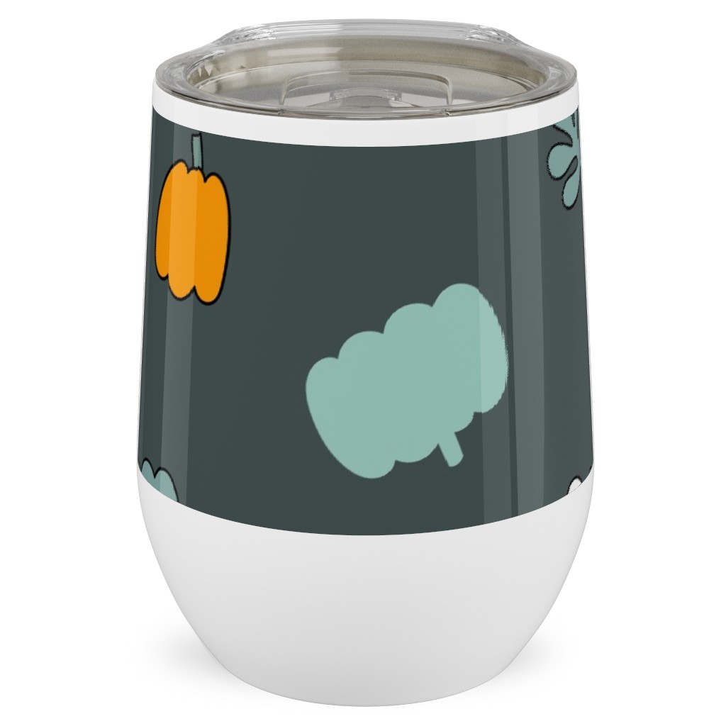 Autumn Harvest Vegetables - Dark Stainless Steel Travel Tumbler, 12oz, Green, Classic Green