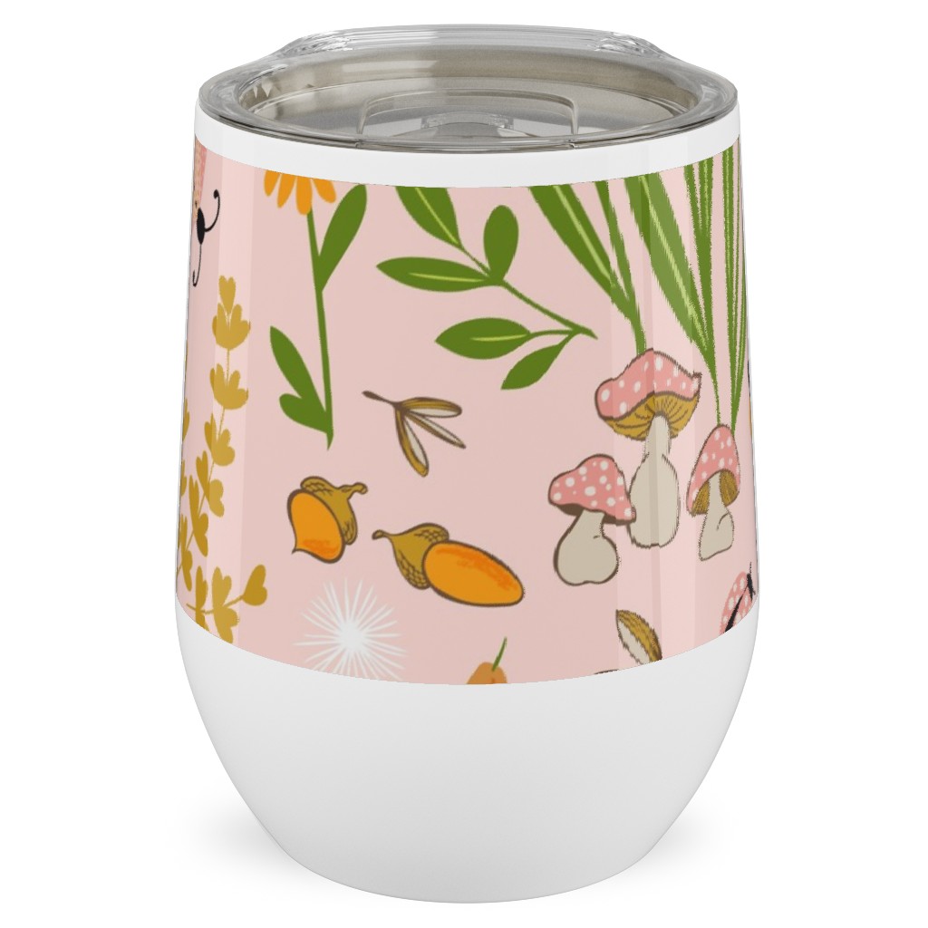 Autumn Meadow Stainless Steel Travel Tumbler, 12oz, Pink, Bright Pink