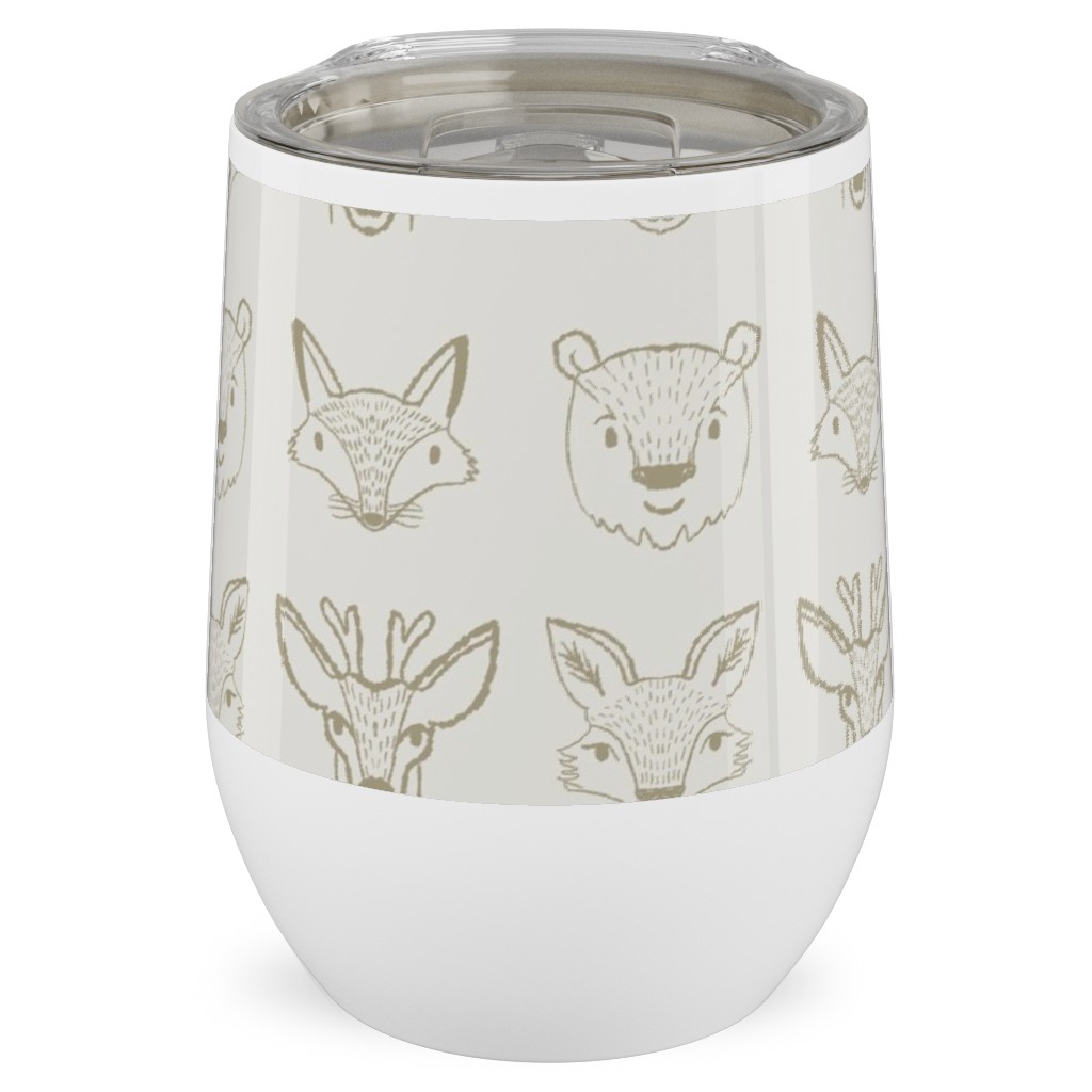 Forest Friends - Neutral Stainless Steel Travel Tumbler, 12oz, Beige