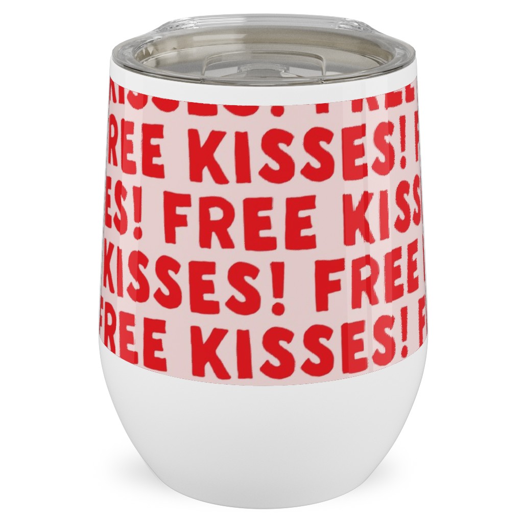 Free Kisses! - Red on Pink Stainless Steel Travel Tumbler, 12oz, Red, Red